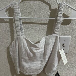Z Supply White Textured Cropped Tank with Ruched Straps